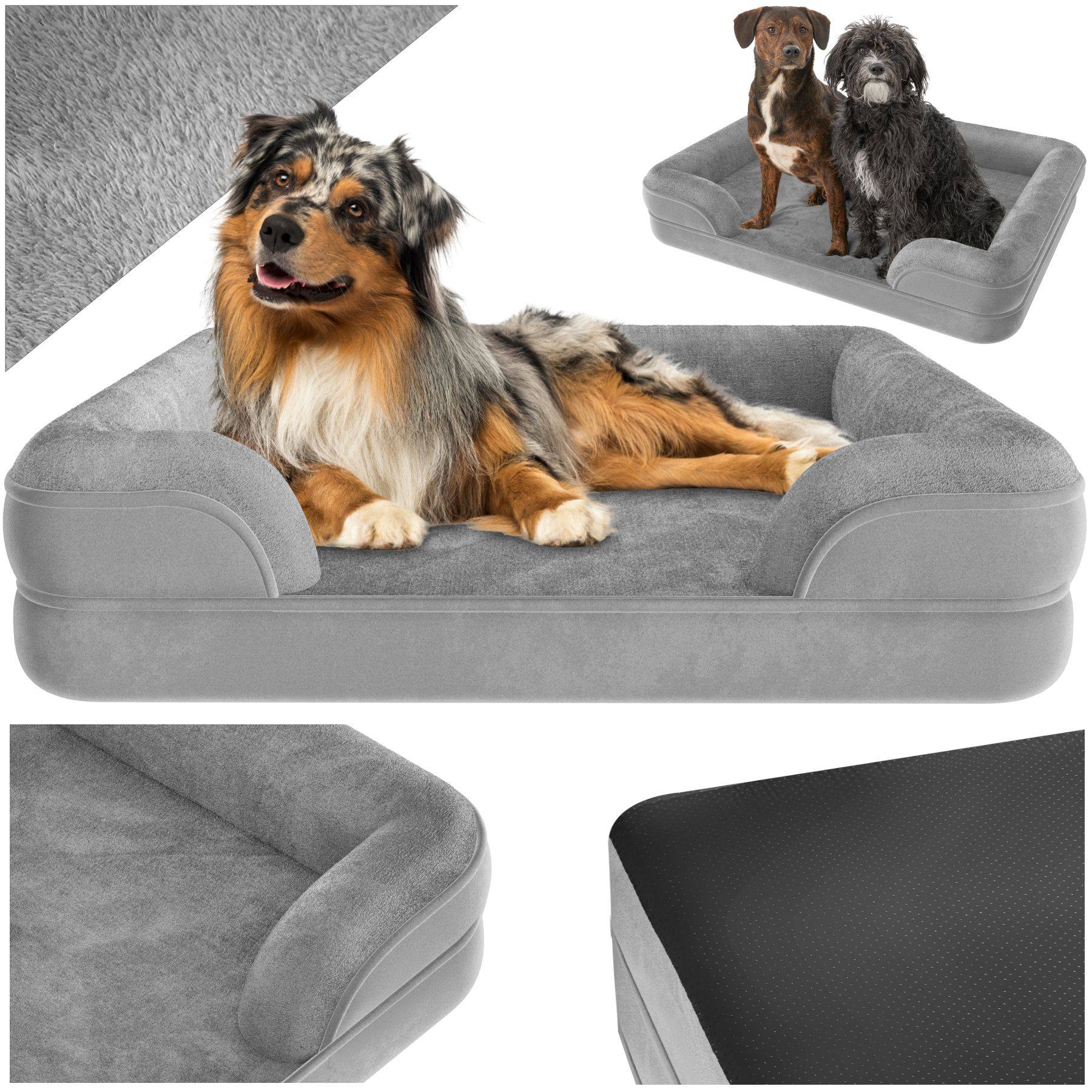 Cord-Design Orthopdisches Hundebett 110x80 Cm  Kunstfell Hundematte Fr  Groe Hunde, Grau, Waschbar, Mit Eierschaum
