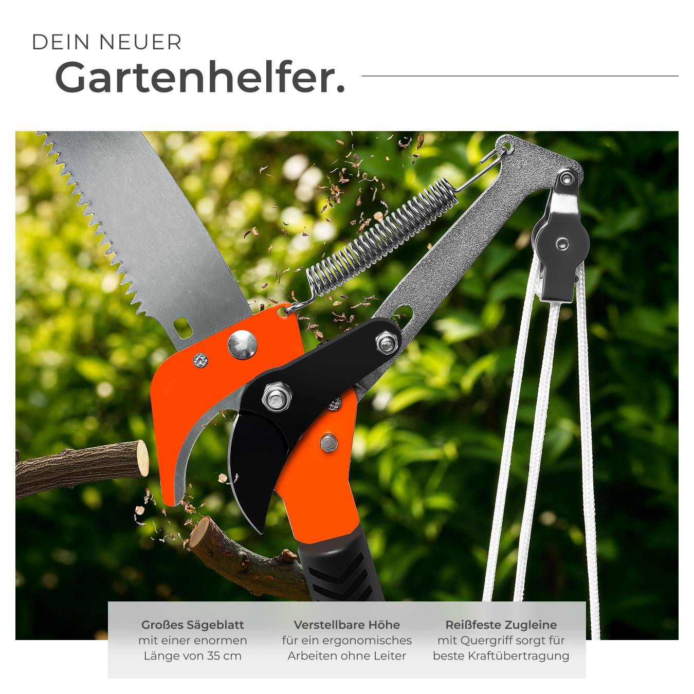 XPOtool Teleskop 2in1 Astsäge Astschere 100-200cm, Gartensäge Mit Seilzug, Baumschere Für Äste