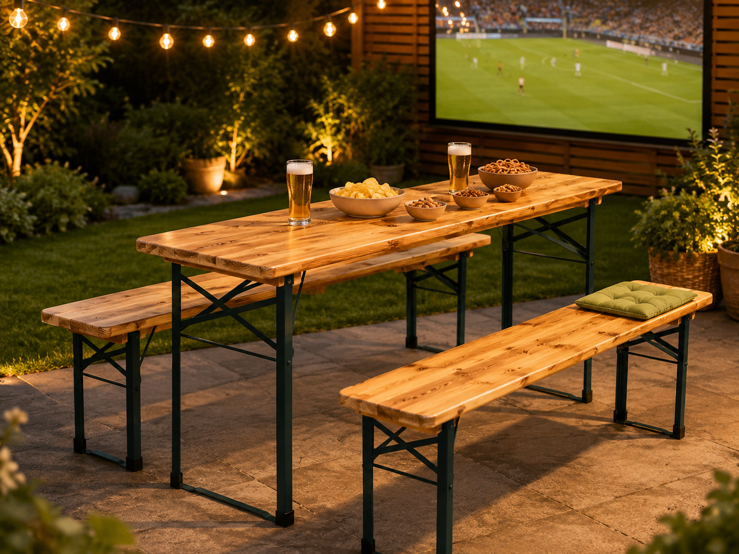 Bierzeltgarnitur im sommerlichen Outdoor-Bereich