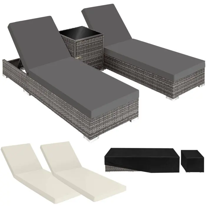 2er Set Aluminium Rattan Sonnenliegen